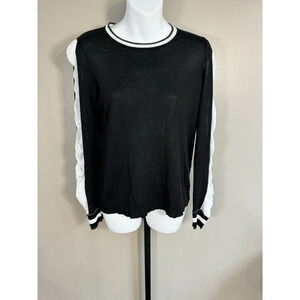 Peace Of Cloth SHIRT XS Women Top Black WHITE Trim Holiday Party 100% Cotton